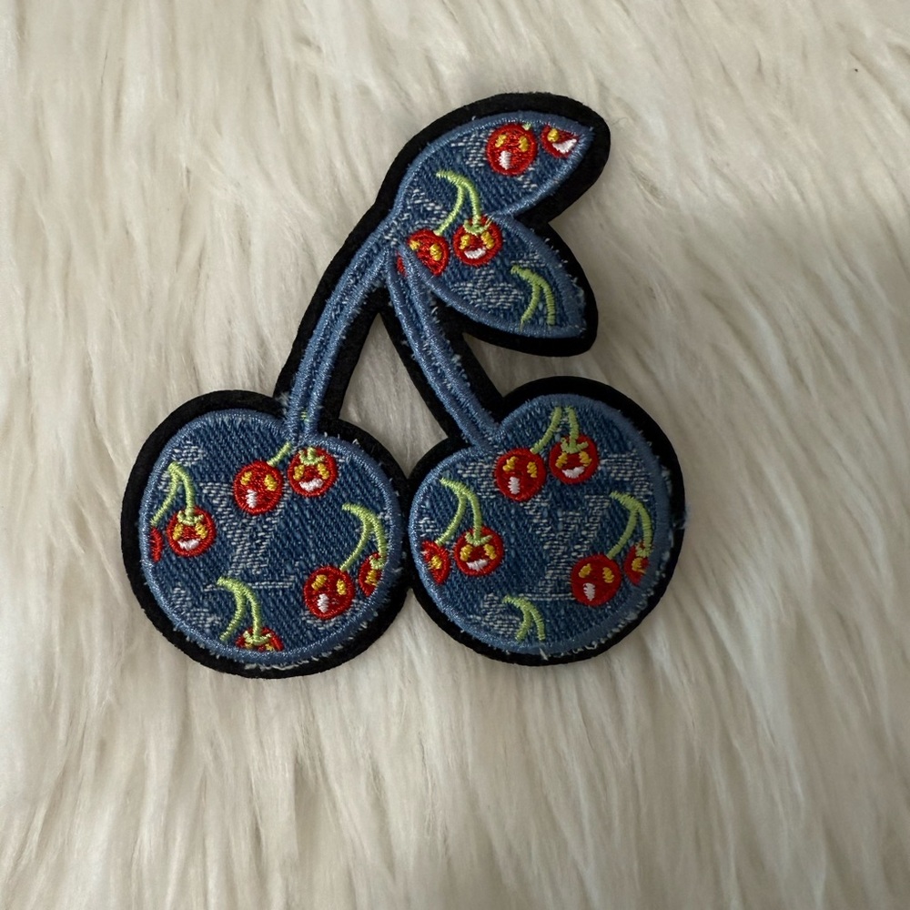Denim Cherry Embroidered Iron On Patch